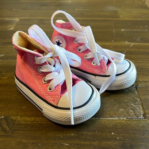 Converse Other - Converse All Stars High Top Sneakers Pink Canvas Chucks Baby Size 2 Lace